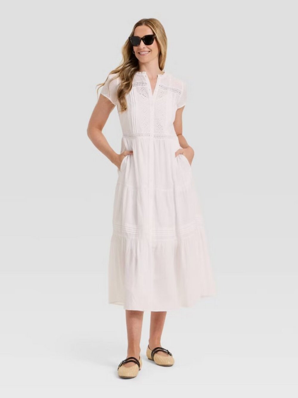 Women's Short Sleeve Lace Maxi Sundress - Universal Thread White L